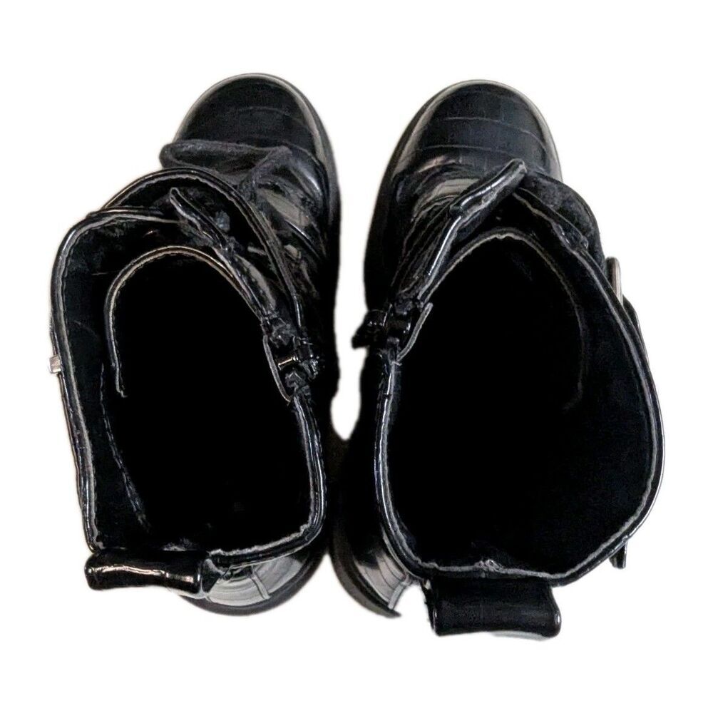 Forever 21 Black Croc Embossed Platform Combat Boots Buckle Moto Goth Sz 5.5 - Picture 9 of 14